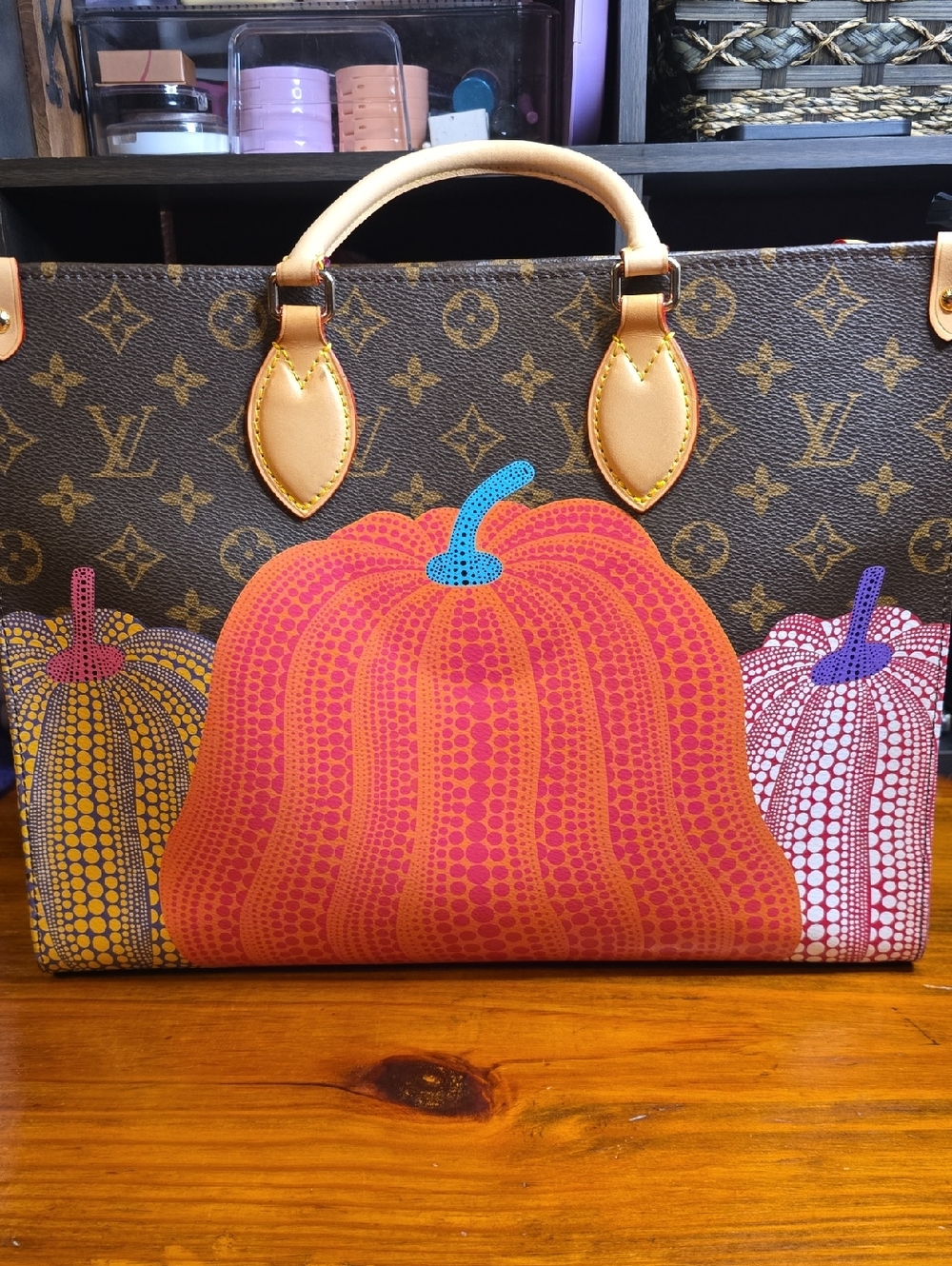 OnTheGo MM Monogram Tote with Pumpkin Print